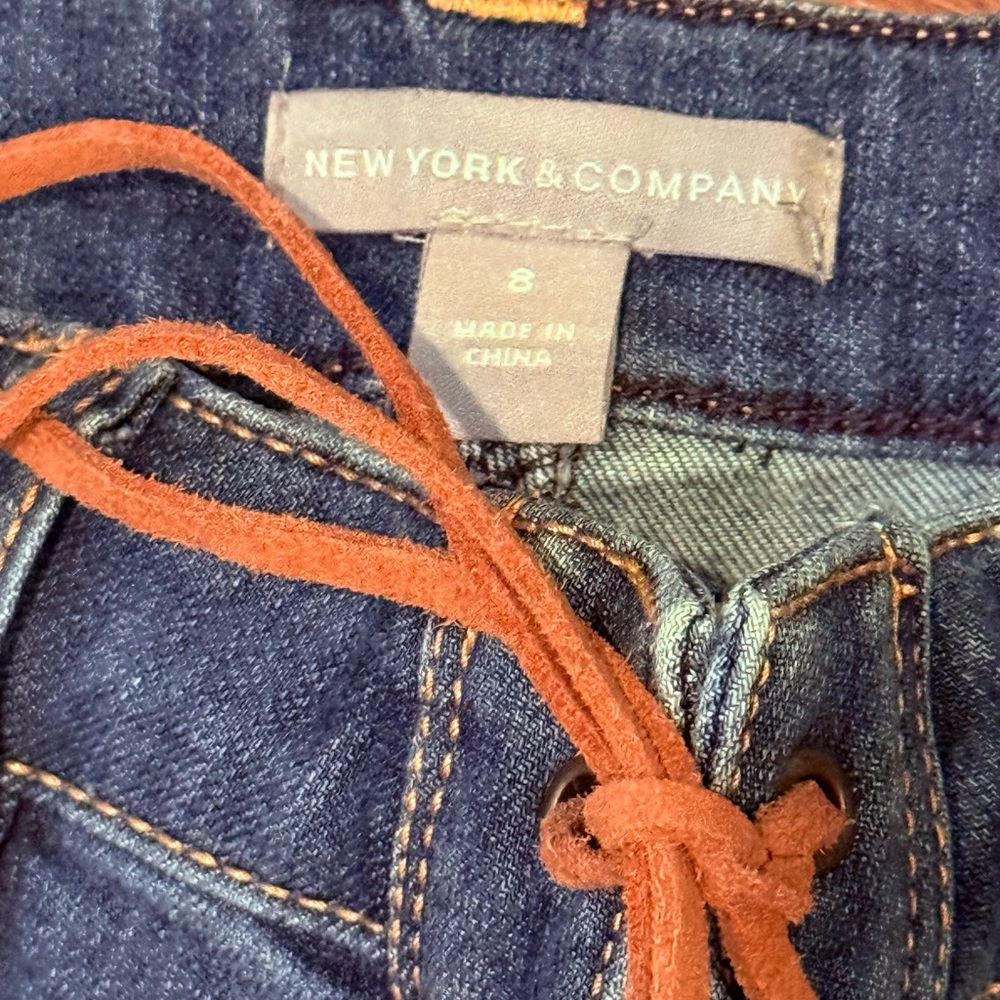 New York & Company Dark Blue Jeans with Brown Tie